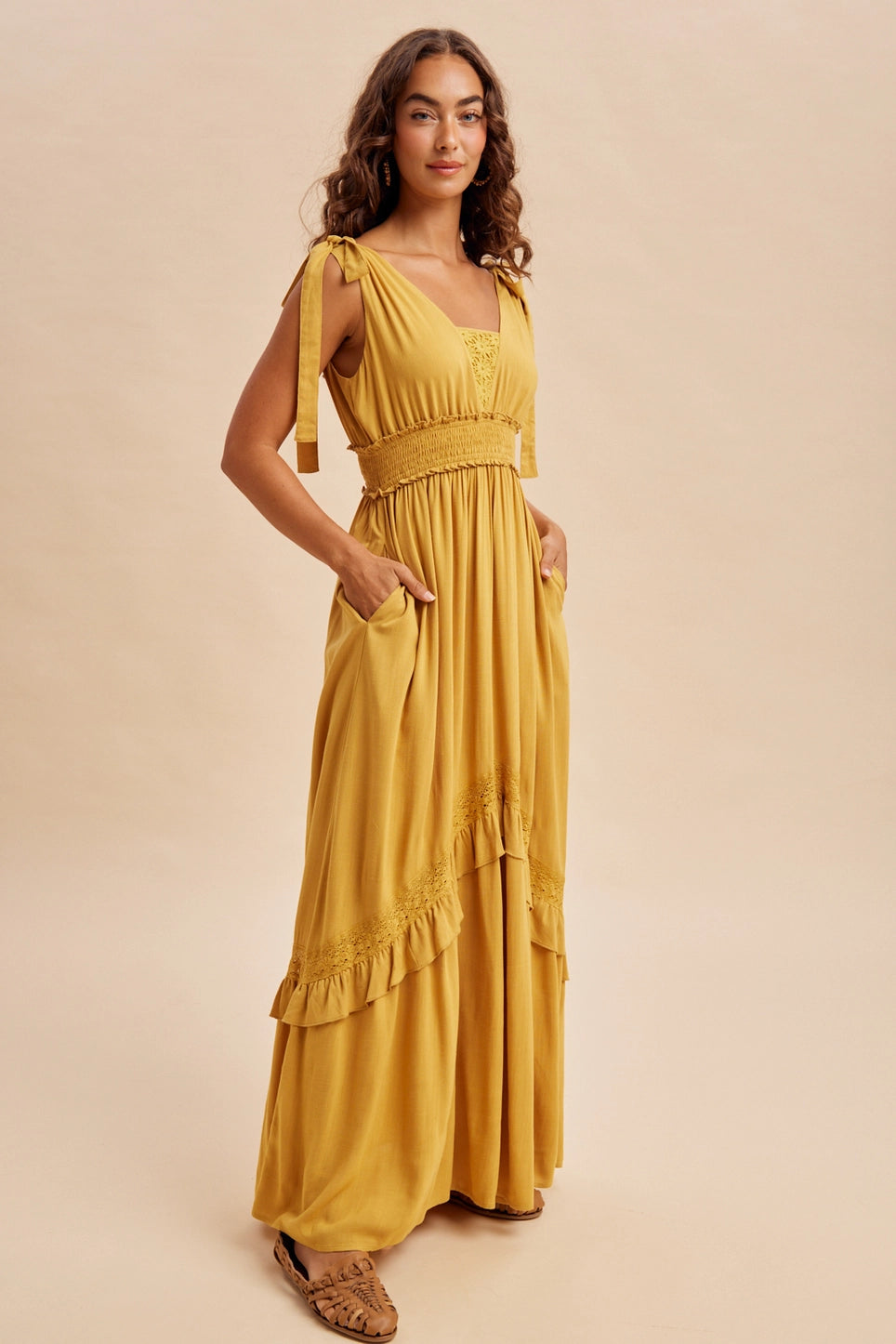 golden hour maxi dress Boho Tie-Shoulder Lace Insert Large Celebrating World Princess Week The midi department:men Color:31#