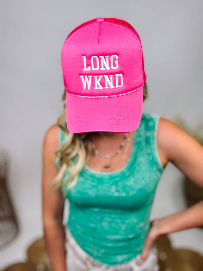 Long Weekend Mesh Trucker Hat in Fuchsia Pink