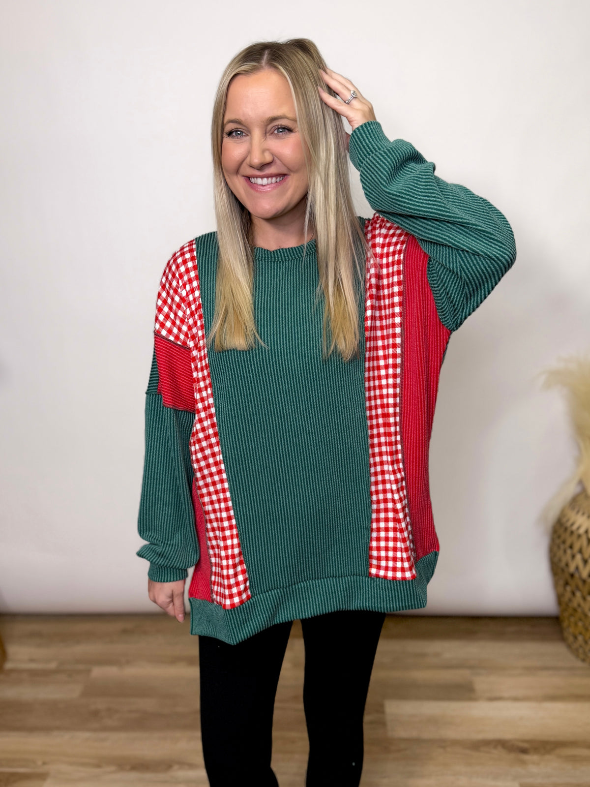 Holiday Colorblock Christmas Ribbed Patchwork Pullover