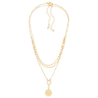 Two Piece Three Layered Chain Link Necklace Set With Circular Pendant Color: Gold Approximately 14-16" L Extender: 3" L
