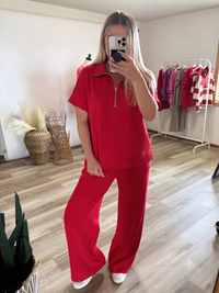 Game Day Red Scuba Half Zip Top & Wide Leg Pants Set