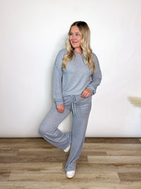 Heather Grey Soft Hacci Wide Leg Lounge Set