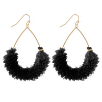 Black Fringe Tassel Teardrop Earrings Approximately 2.5” Long