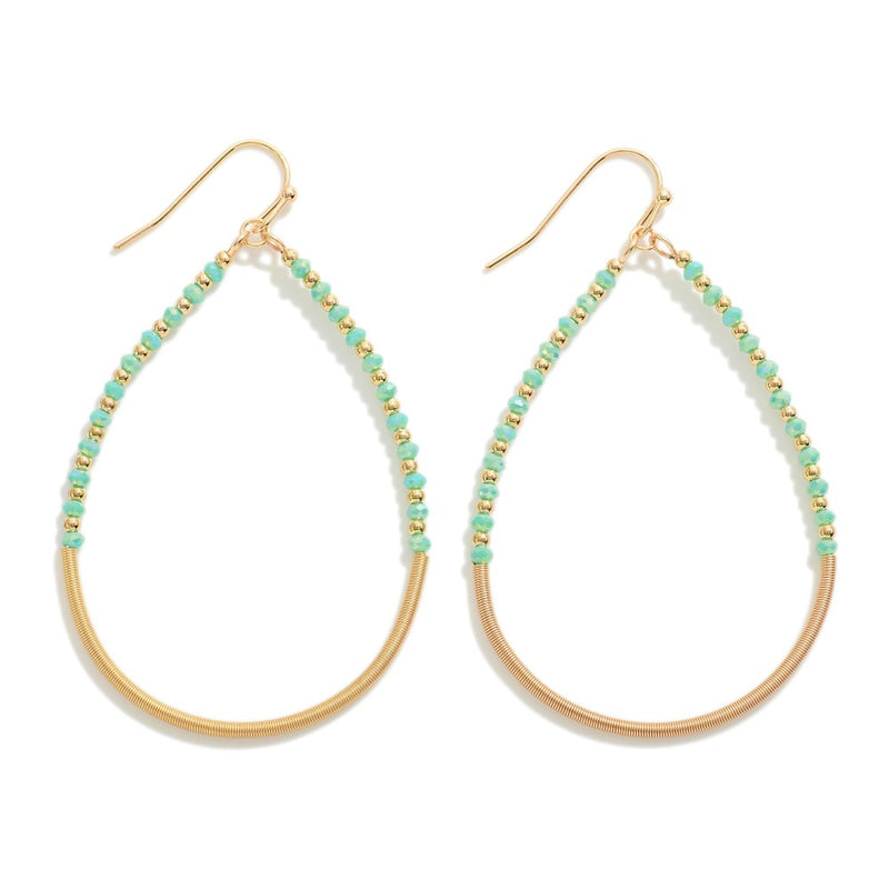 Teardrop Earrings with Metal Wrap and Turquoise Beaded Details