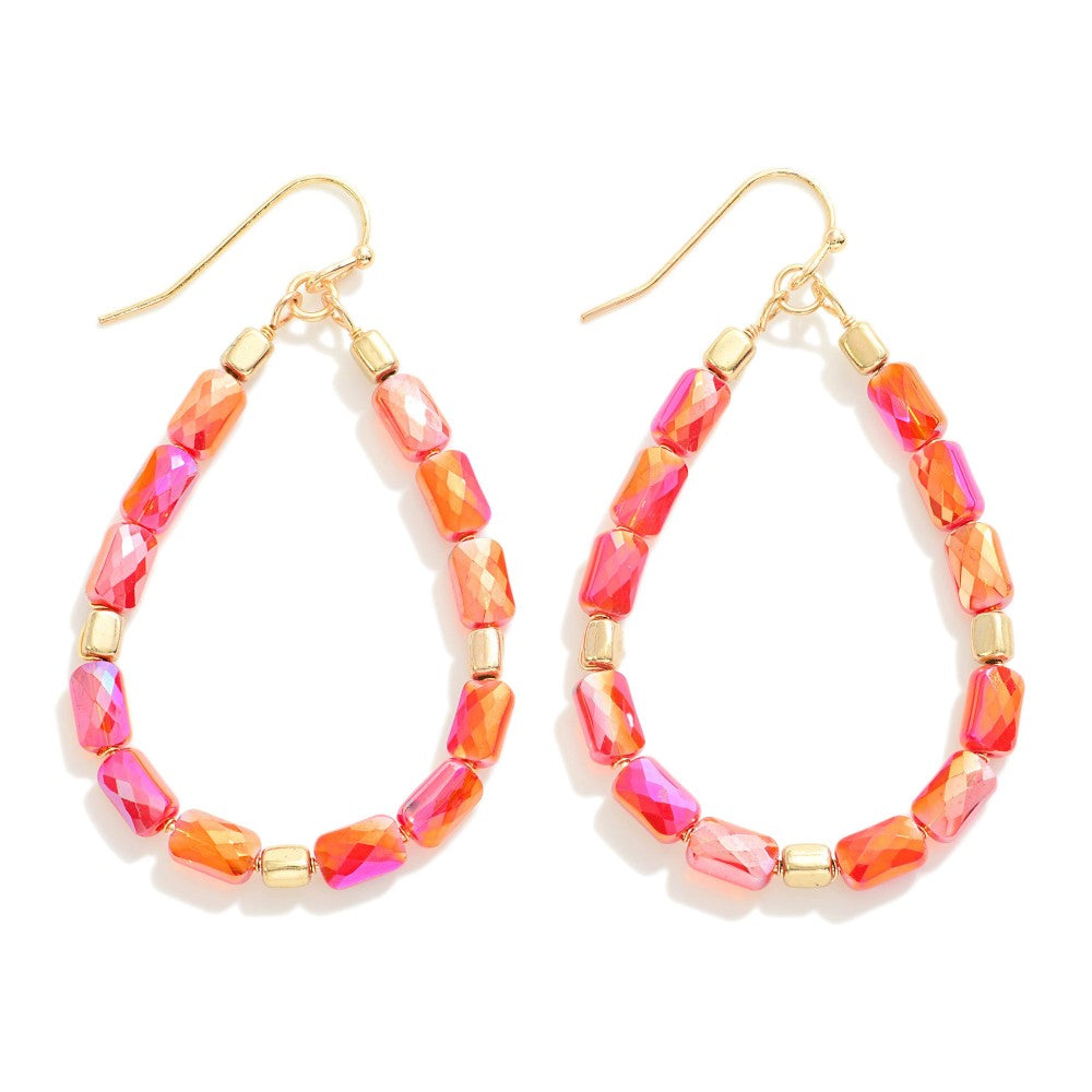 Vibrant Simple Faceted Beaded Teardrop Earring Color: Red Mix Approximately 2.25" in Length