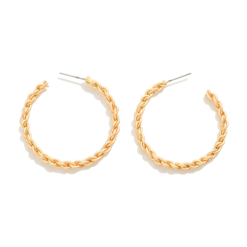 Gold Matte Chain Link Hoop Earrings Approximately 1.5" Long