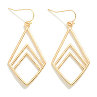 Gold Metal Squared Teardrop Earrings Approximately 2" in Length