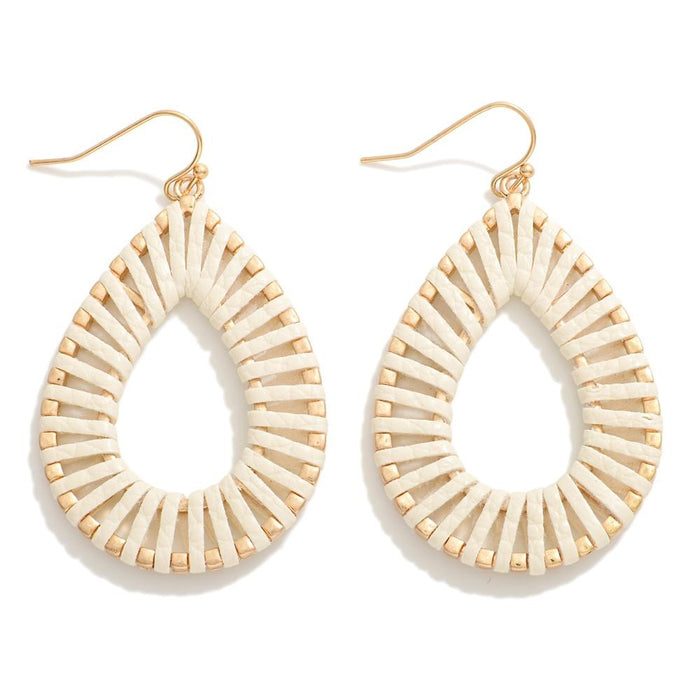 Gold Tone Ivory Leather Wrapped Drop EarringsGold Tone Ivory Leather Wrapped Drop Earrings Approximately 2.5" Long
