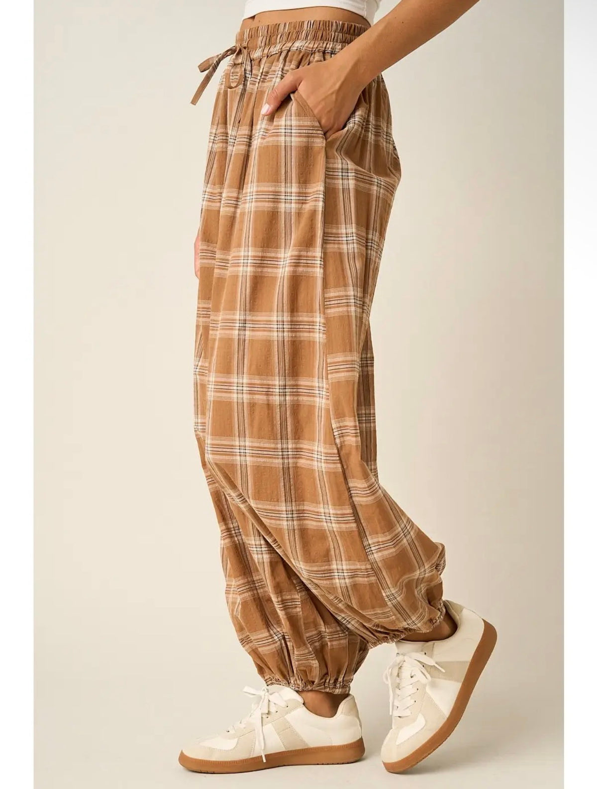 Latte Plaid Jogger Pants