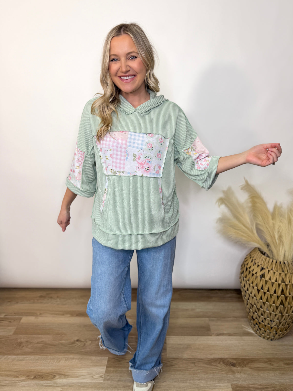 Sage Meadows Floral Patchwork Hoodie