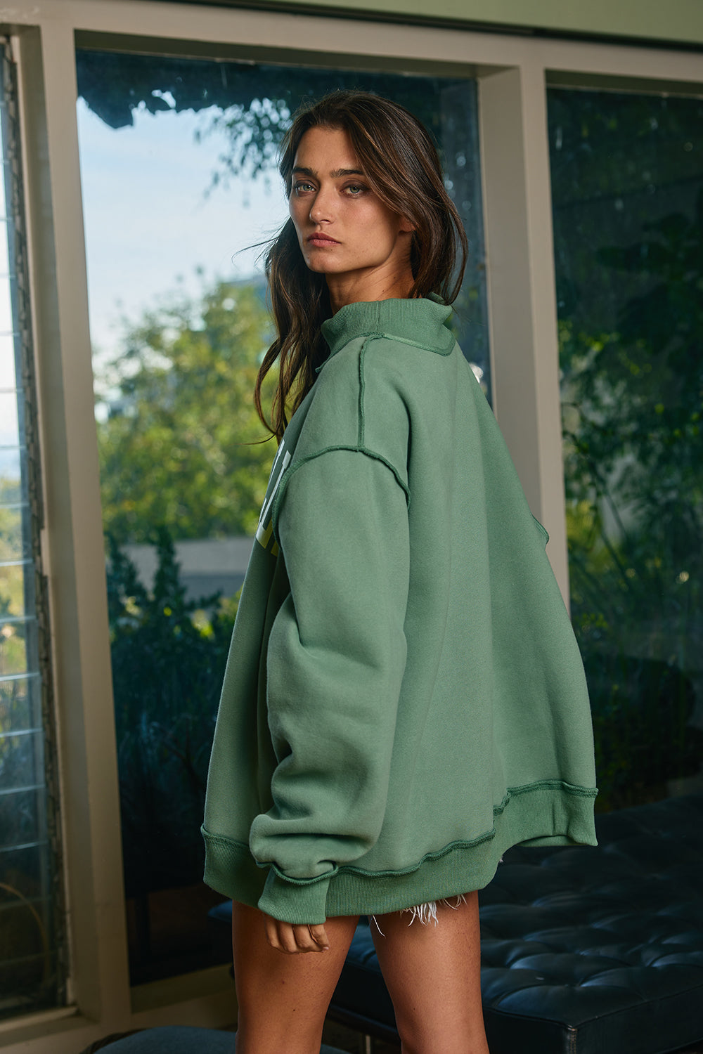 **PRE-ORDER** Dilly Dally Reversible Mock Neck Sweatshirt in Green