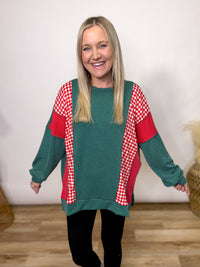 Holiday Colorblock Christmas Ribbed Patchwork Pullover