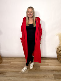 Red Fleece Lined Oversized Hoodie Cardigan