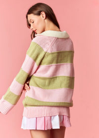 Pink + Sage Green Wide Stripe Oversized Spring Sweater