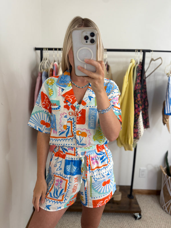 Ocean Blue Summer Print Two Piece Set