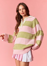 Pink + Sage Green Wide Stripe Oversized Spring Sweater