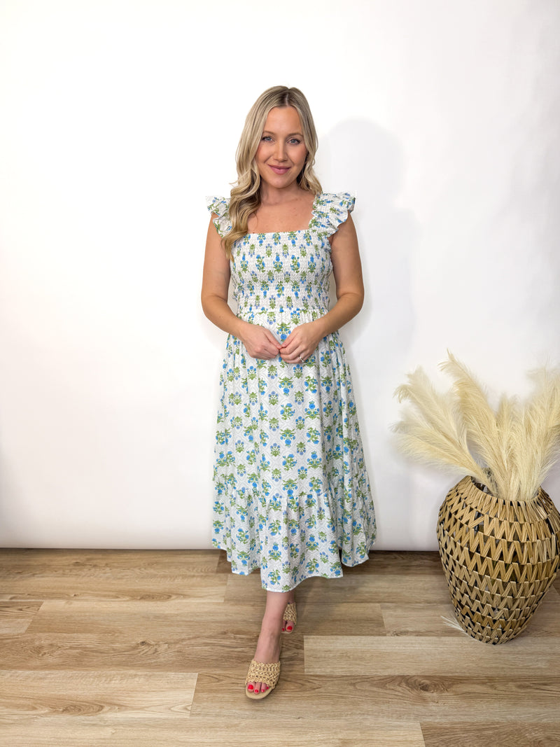 boho floral scarf navy blue midi dress reviews Farm Rio V-Neck Floral Scarf Midi Dress