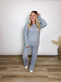 Heather Grey Soft Hacci Wide Leg Lounge Set