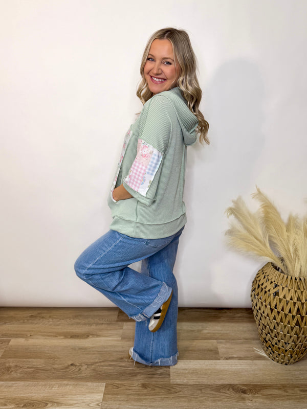 Sage Meadows Floral Patchwork Hoodie