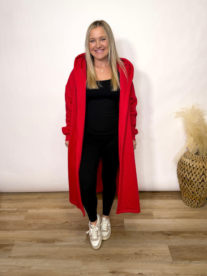 Red Fleece Lined Oversized Hoodie Cardigan