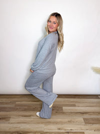 Heather Grey Soft Hacci Wide Leg Lounge Set