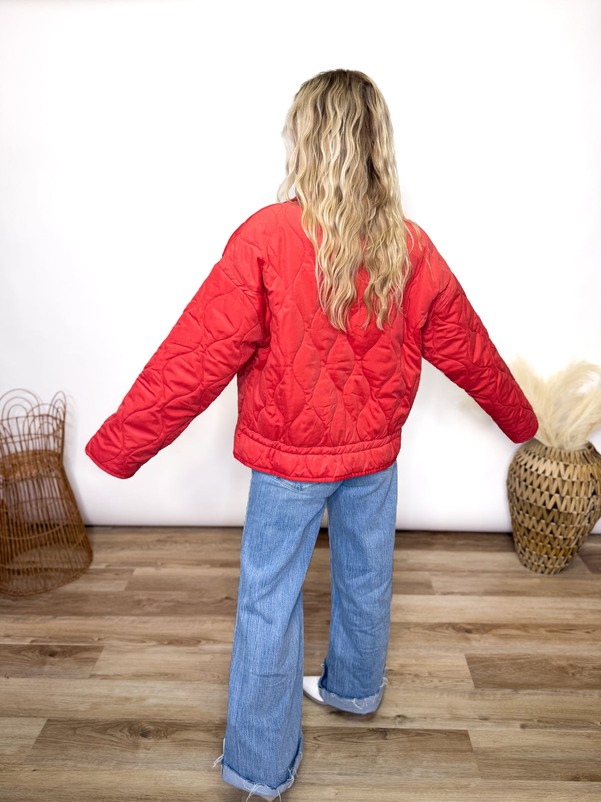 Pale Red Quilted Zip Up Jacket