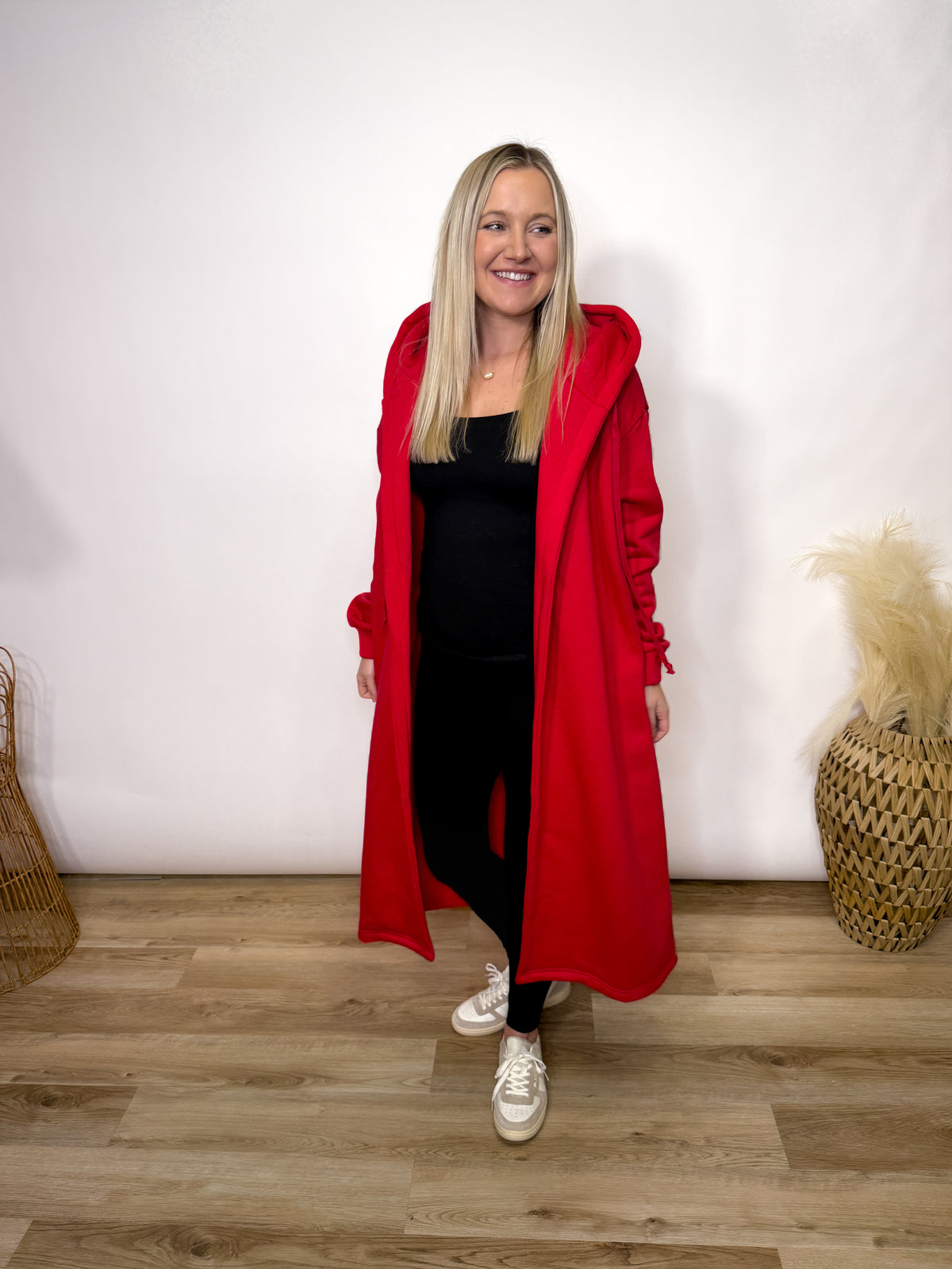 Red Fleece Lined Oversized Hoodie Cardigan
