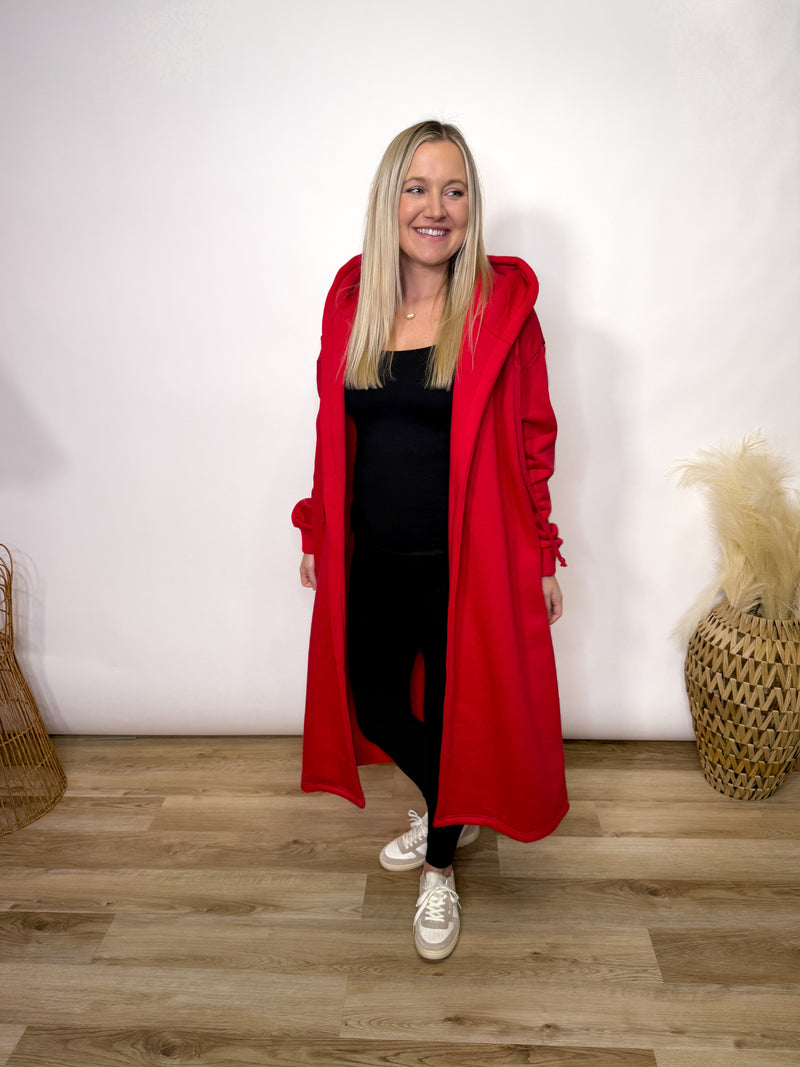 Red Fleece Lined Oversized Hoodie Cardigan