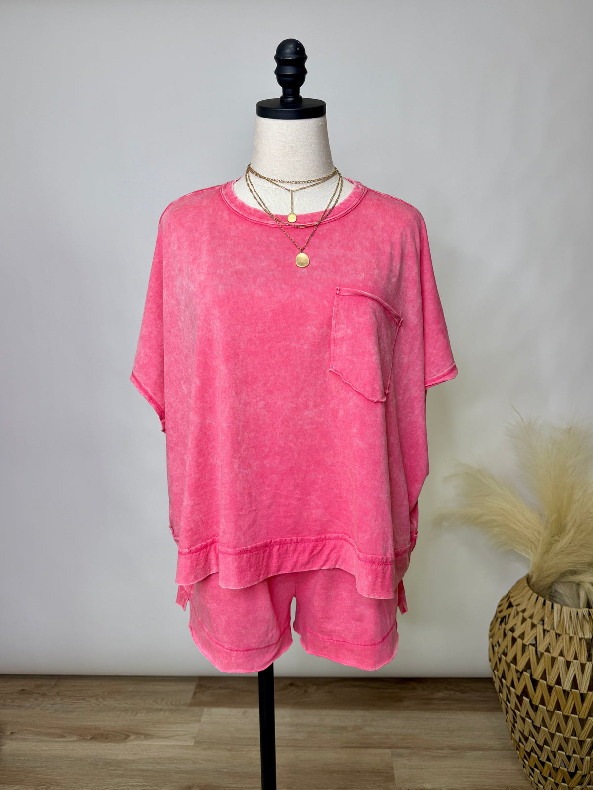 Pink Acid Washed Two Piece Set
