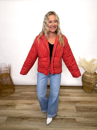 Pale Red Quilted Zip Up Jacket