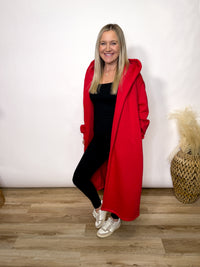 Red Fleece Lined Oversized Hoodie Cardigan