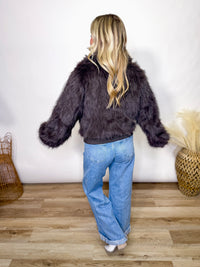 Brown Faux Fur Plush Zippered Jacket