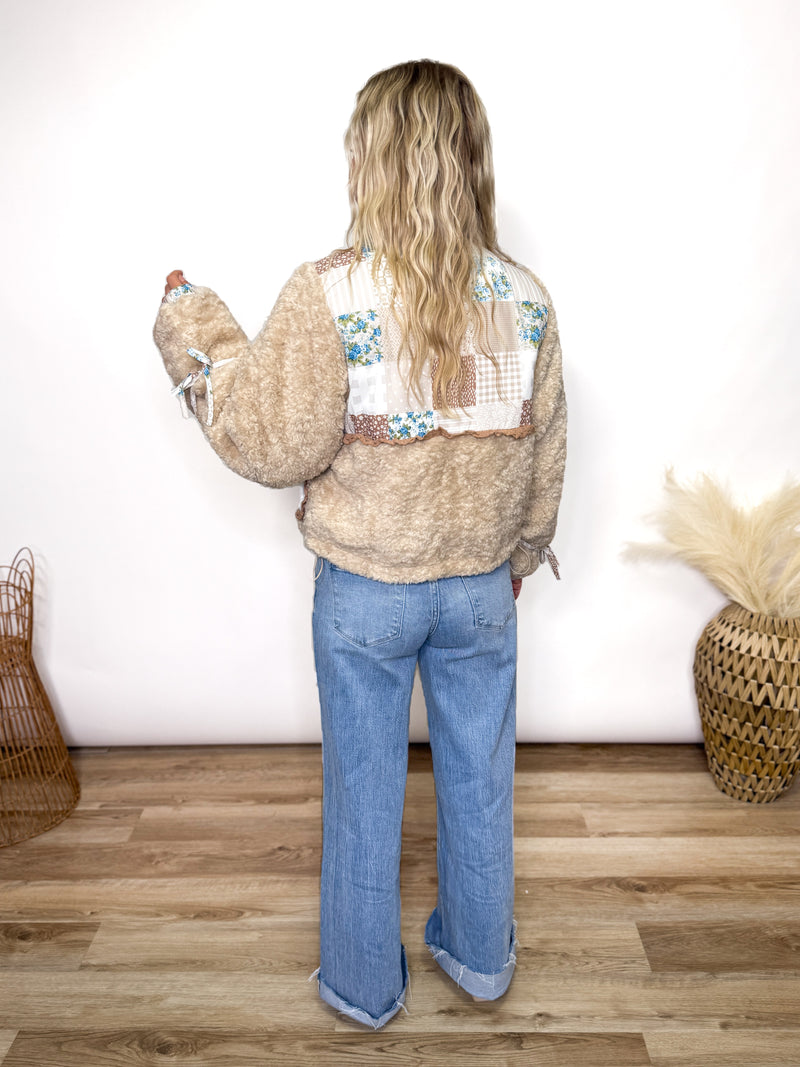 Boho Patchwork Sherpa Zip Up Jacket
