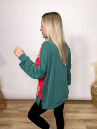 Holiday Colorblock Christmas Ribbed Patchwork Pullover