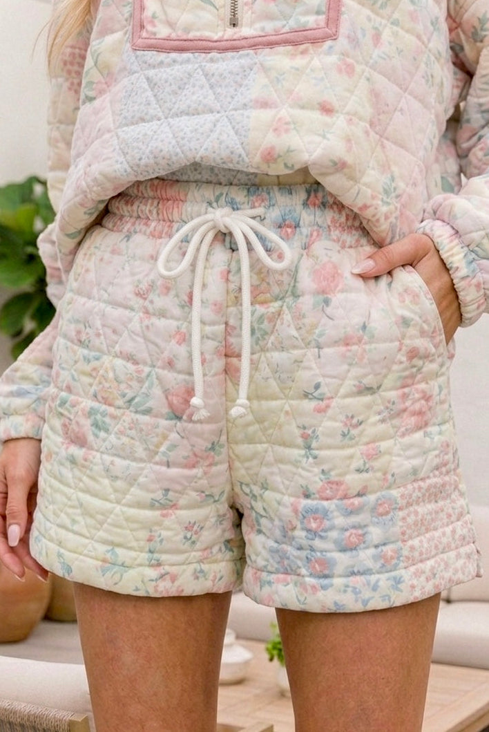 Floral Quilted Drawstring Shorts - Part of Matching Set