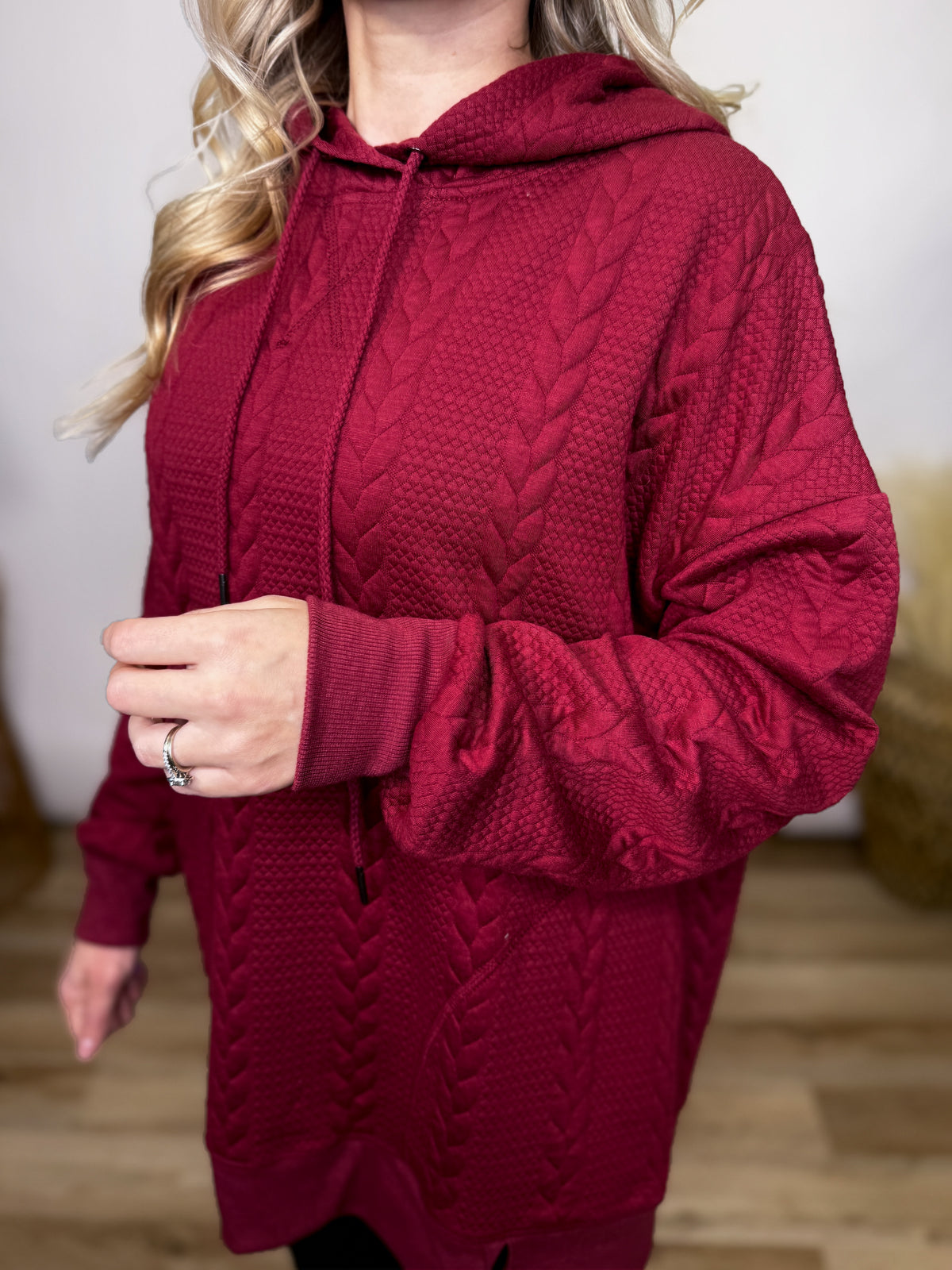 Burgundy Oversized Cable Knit Hoodie