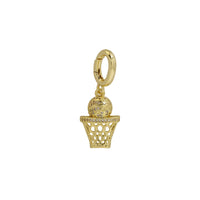 Gold basketball hoop charm with a ball on a white background