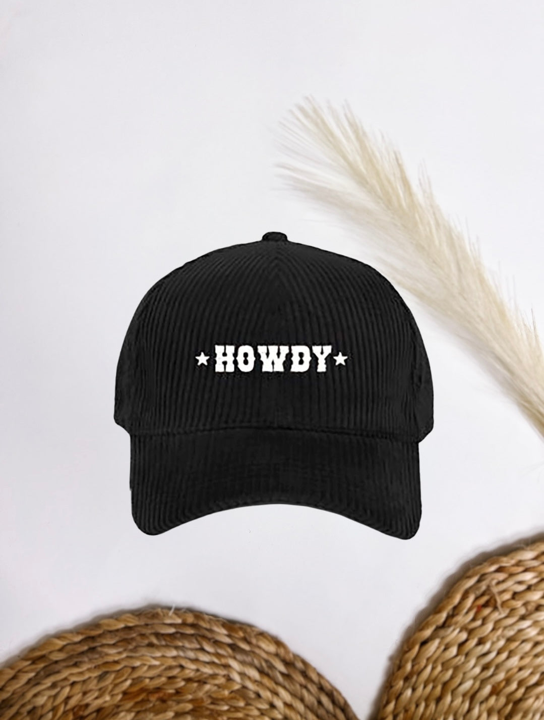Howdy Black Corduroy Baseball Cap One Size Fits Most Adjustable