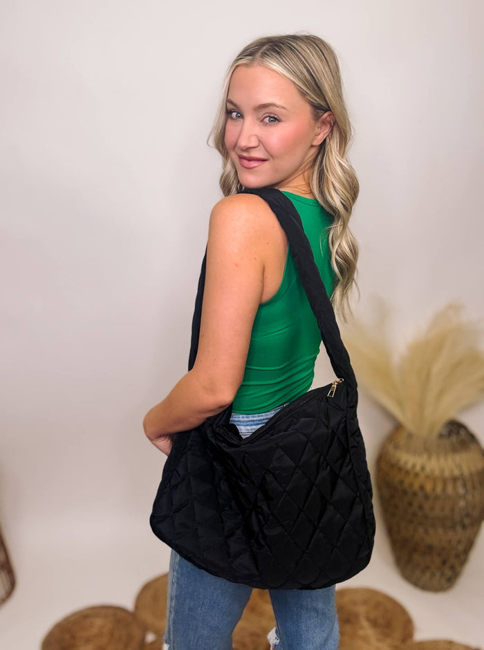 Black Quilted Puffer Sling Bag