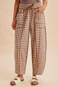 Brown Plaid Checkered Barrel Pants For fall