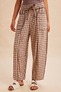 Brown Plaid Checkered Barrel Pants
