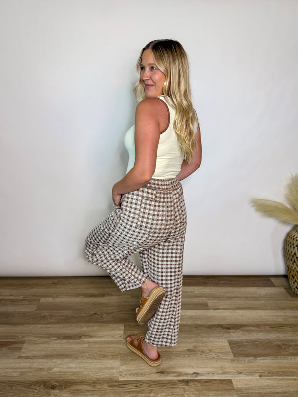 Brown Plaid Checkered Barrel Pants For fall