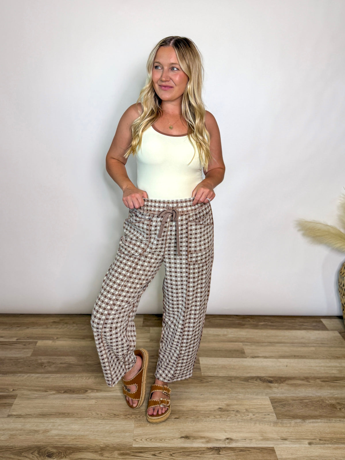 Fall Brown Plaid Checkered Barrel Pants for women