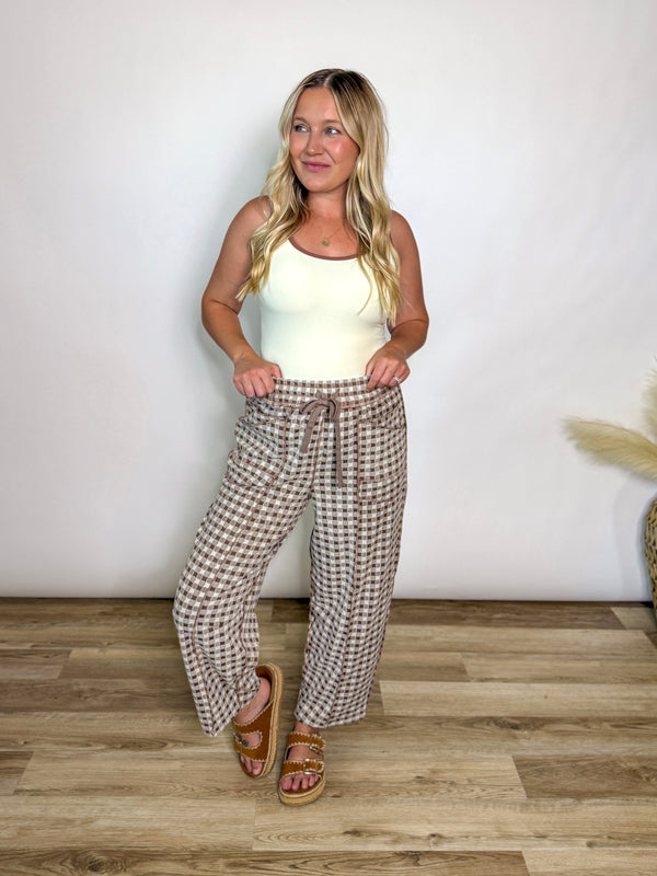 Fall Brown Plaid Checkered Barrel Pants for women