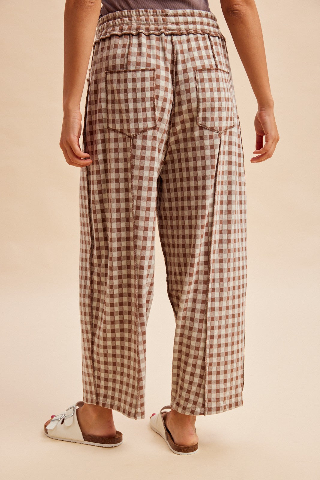 Brown Plaid Checkered Barrel Pants