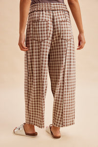 Brown Plaid Checkered Barrel Pants