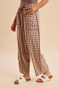 Brown Plaid Checkered Barrel Pants