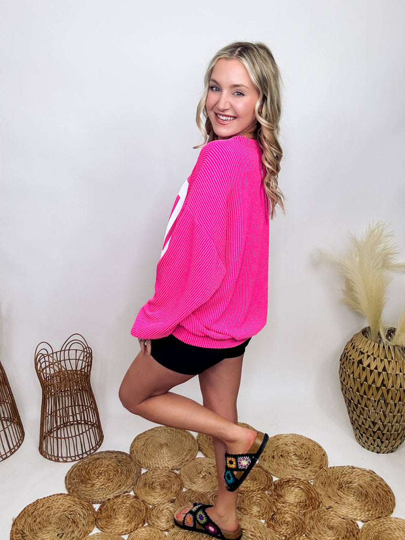 Hot Pink Florida Corded Oversized Pullover