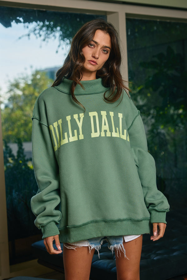**PRE-ORDER** Dilly Dally Reversible Mock Neck Sweatshirt in Green