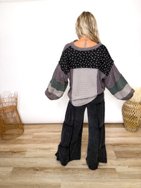 Charcoal Moss Quilted Patchwork Long Sleeve Top by POL